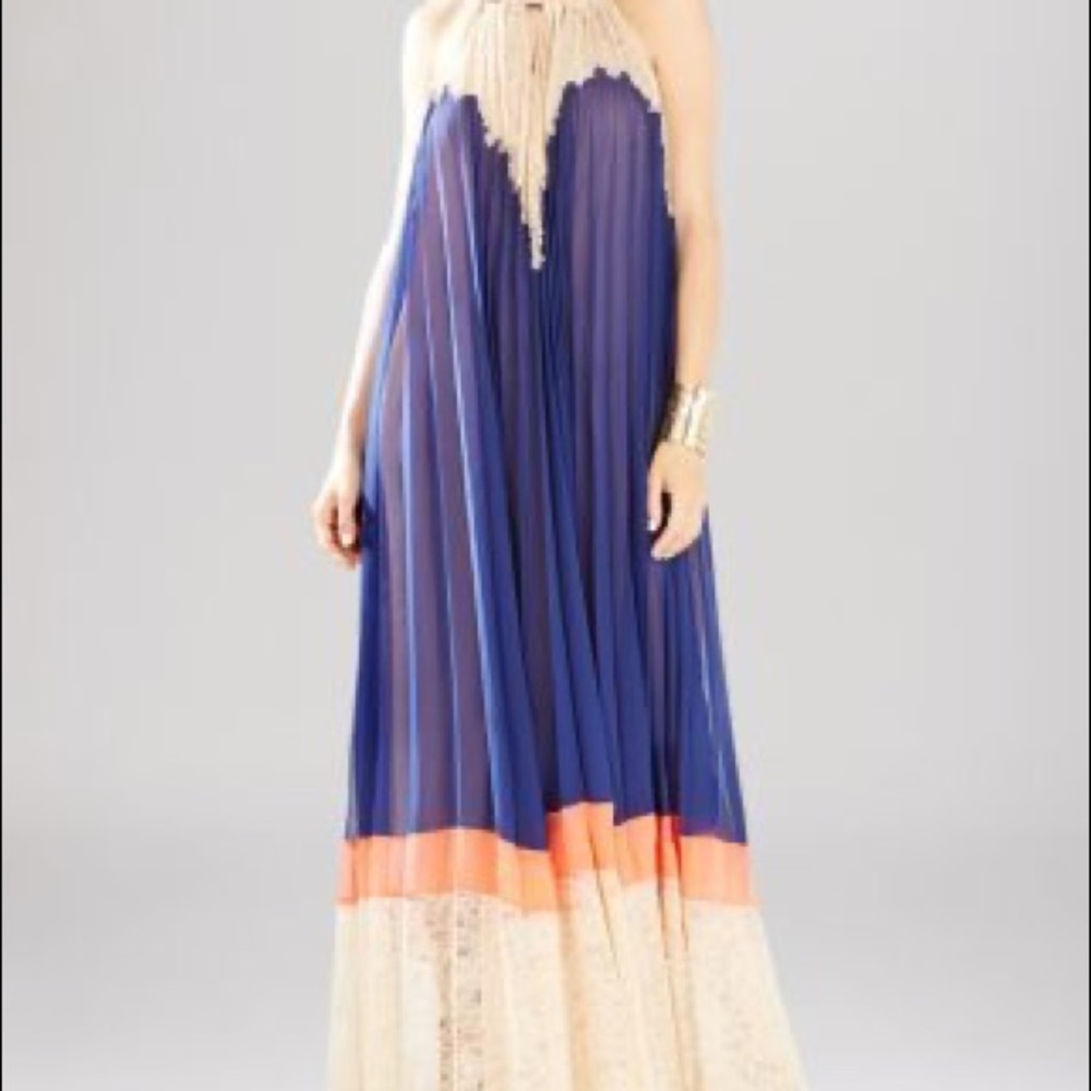 BCBG Brieena Maxi Dress - Blue Depths Combo Lace Detail XS